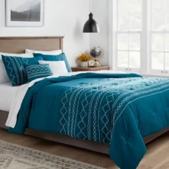 5pc Diamond Stitch Comforter Bedding Set Dark Teal Blue - Threshold™