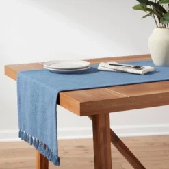 90" X 20" Cotton Textured Table Runner Blue - Threshold™