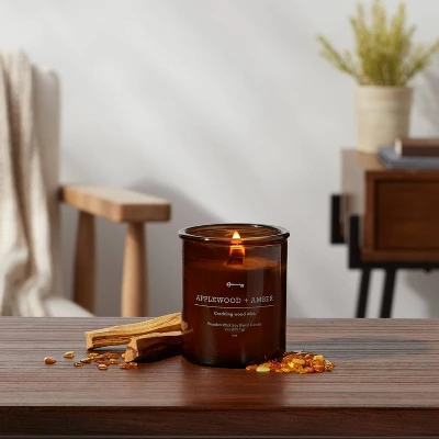 9oz Lidded Glass Jar Crackling Wooden Wick Candle Applewood and Amber - Threshold™ 9oz Lidded Glass Jar Crackling Wooden Wick Candle Applewood And Amber - Threshold™ -Home Furnishing Series Shop GUEST 87ee5d1e 2614 4bd6 8799 bc1828712d26
