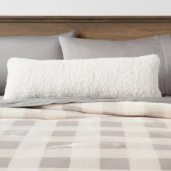 Oversized Oblong Traditional Cozy Faux Shearling Decorative Throw Pillow Cream - Threshold™