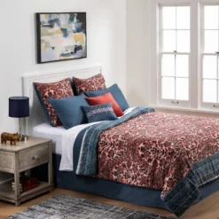 8pc Printed Paisley With Border Comforter Bedding Set Rose/Blue - Threshold™