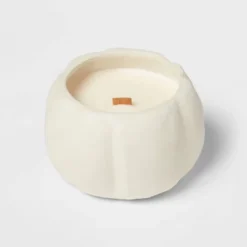 12oz Brushed Abstract Pumpkin Ceramic With Woodwick And Dustcover Dried Leaves + Hickory Candle - Threshold™ -Home Furnishing Series Shop GUEST ca336cab 30a9 4816 a86c a9481933e877