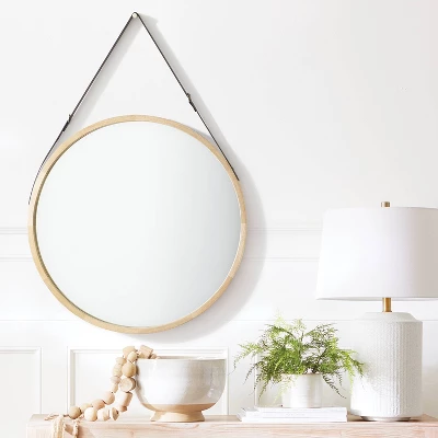 26" Wood Mirror with Pleather Strap Hanger - Threshold™ designed with Studio McGee 26" Wood Mirror With Pleather Strap Hanger - Threshold™ Designed With Studio McGee -Home Furnishing Series Shop GUEST d09c0998 ed36 4998 b828 cbc40cbee6da