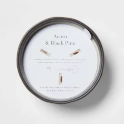 16oz Blackened Bowl Ceramic With Multi Woodwick And Dustcover Acorn + Pine Candle Black - Threshold™ -Home Furnishing Series Shop GUEST d44c55bc 8d38 4702 a280 01753303db3d